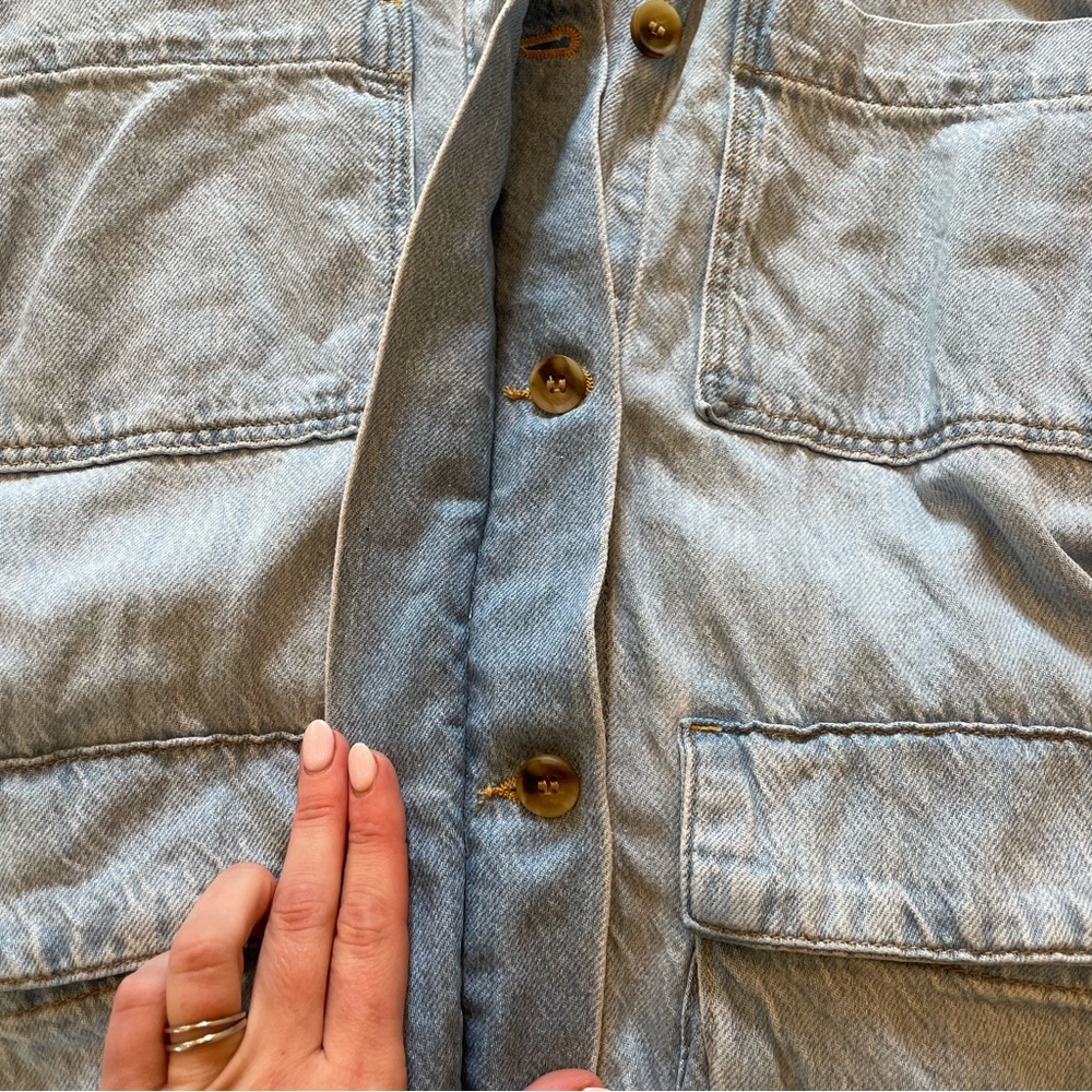 Zara ๐ Denim Oversized Cargo Shirt Jacket with Belt Size M - Picture 9 of 12